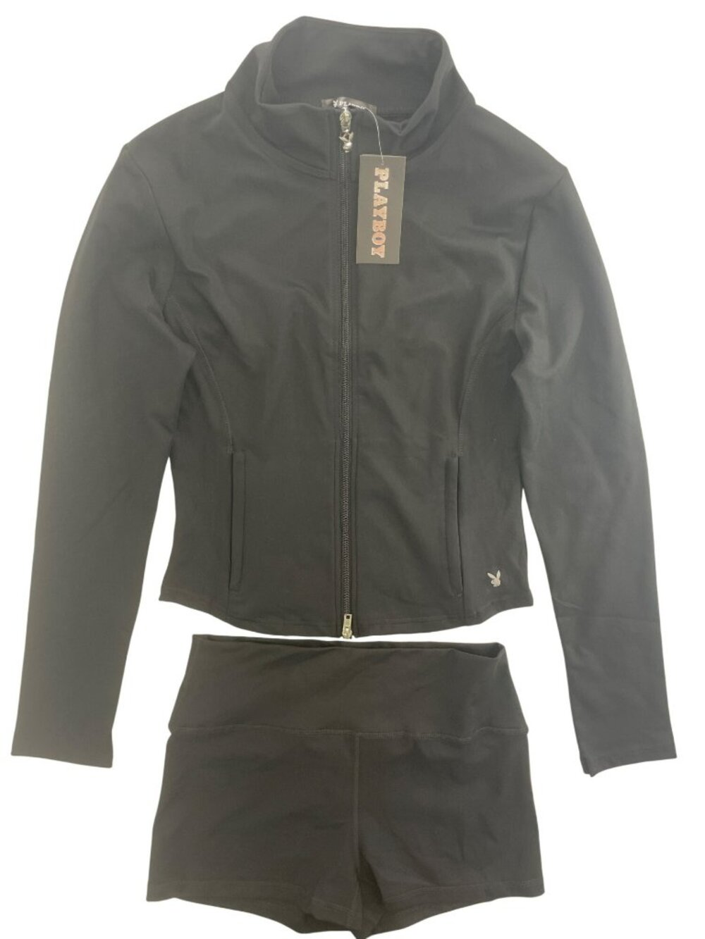 Playboy Jacket & Shorts Black 2-PIECE-SET Stretchy Zip Women's Size XL NWT